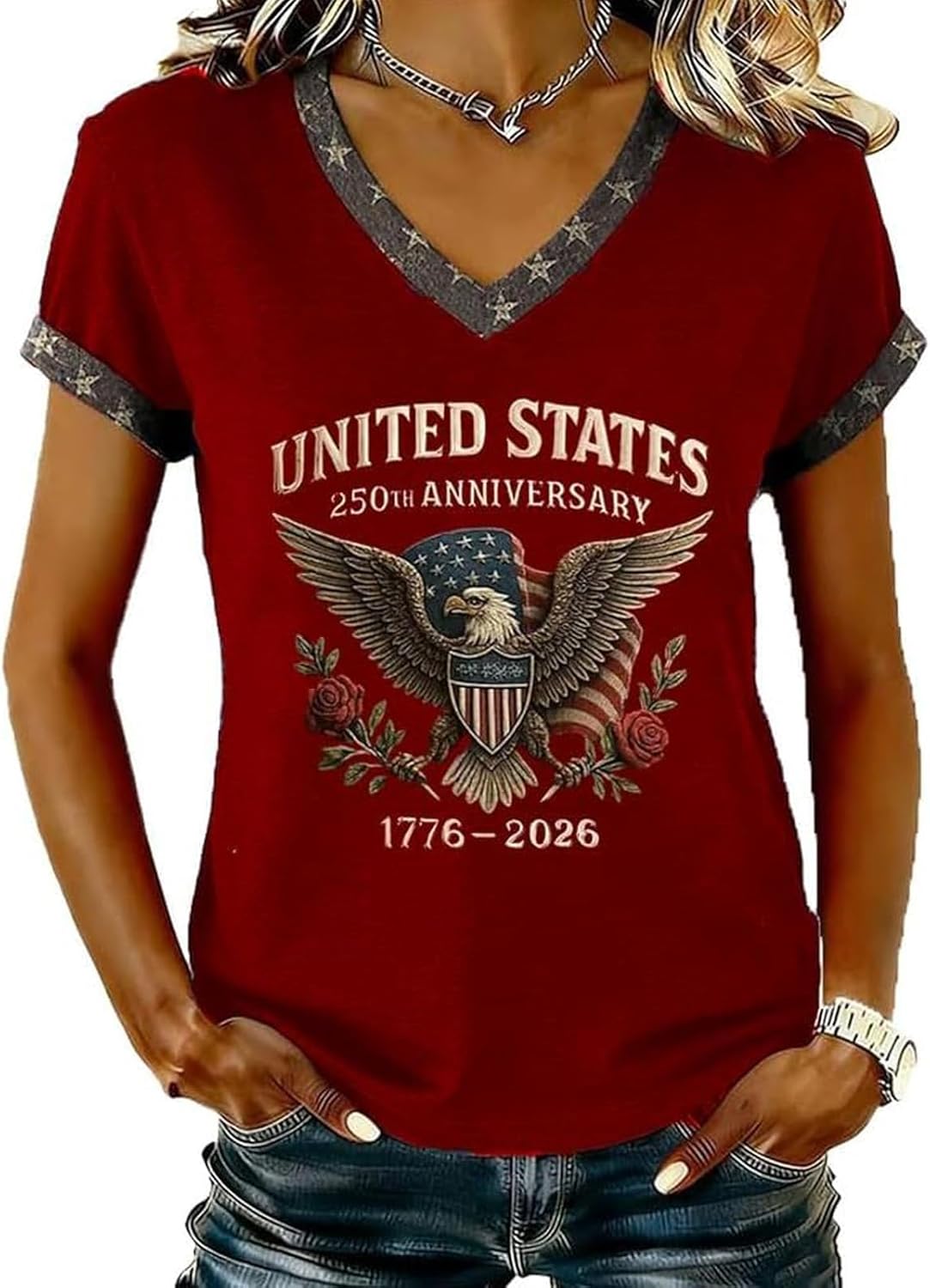 250 Anniversary USA Tshirt Women USA 250th Anniversary Shirts Patriotic American Flag Eagle Tops 1776-2026 Shirt