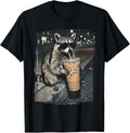 Raccoon Drinking Iced Coffee Funny Animal Meme Men Women T-Shirt