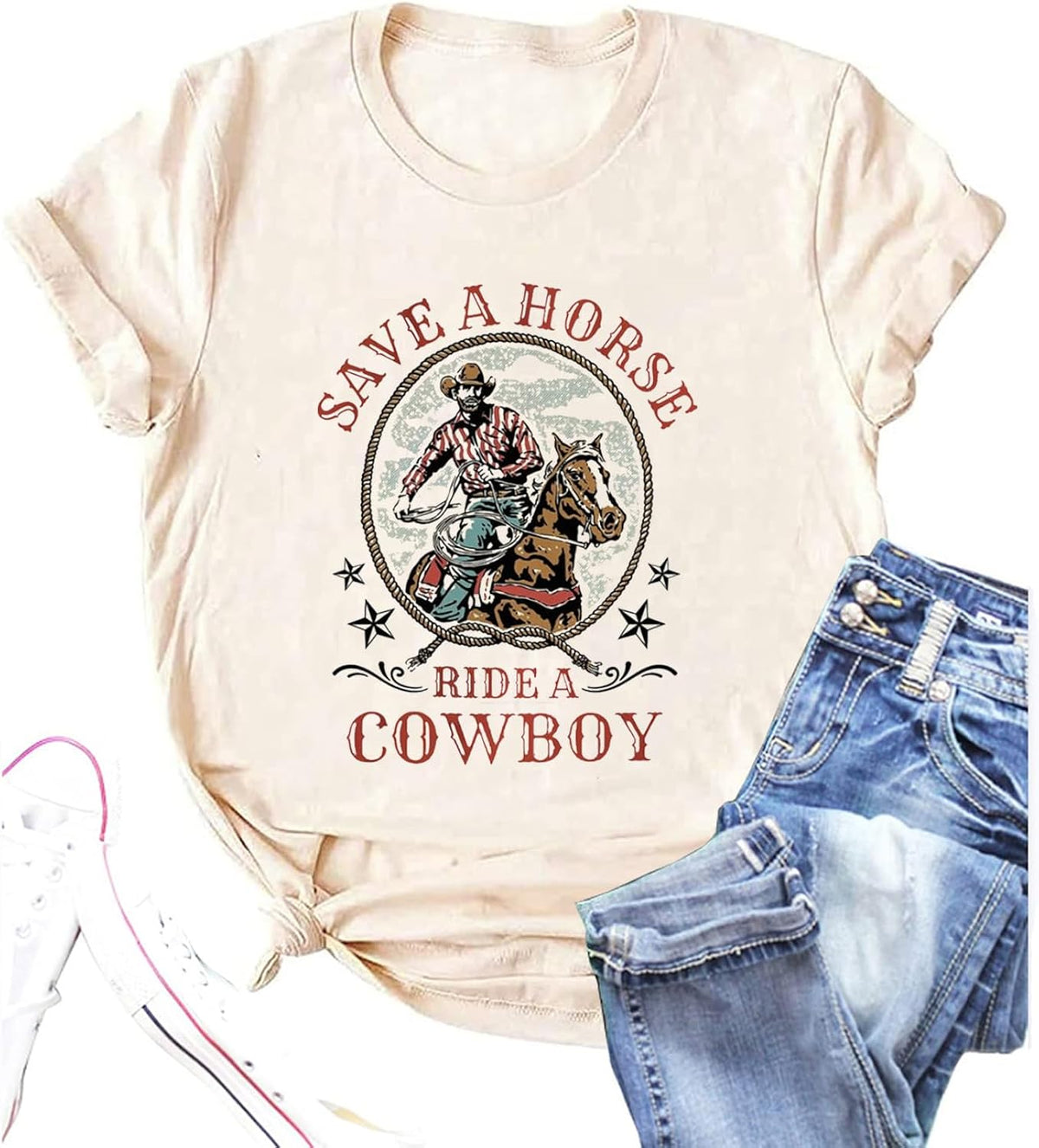 Long Live Cowboys Shirts Women Western Vintage Graphic Tees Funny Letter Print Country Music Tshirt