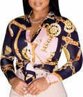 Buchona Blouses for Women Long Sleeve Floral Print Blouses & Button-Down Shirts Loose Collar Sexy Tops