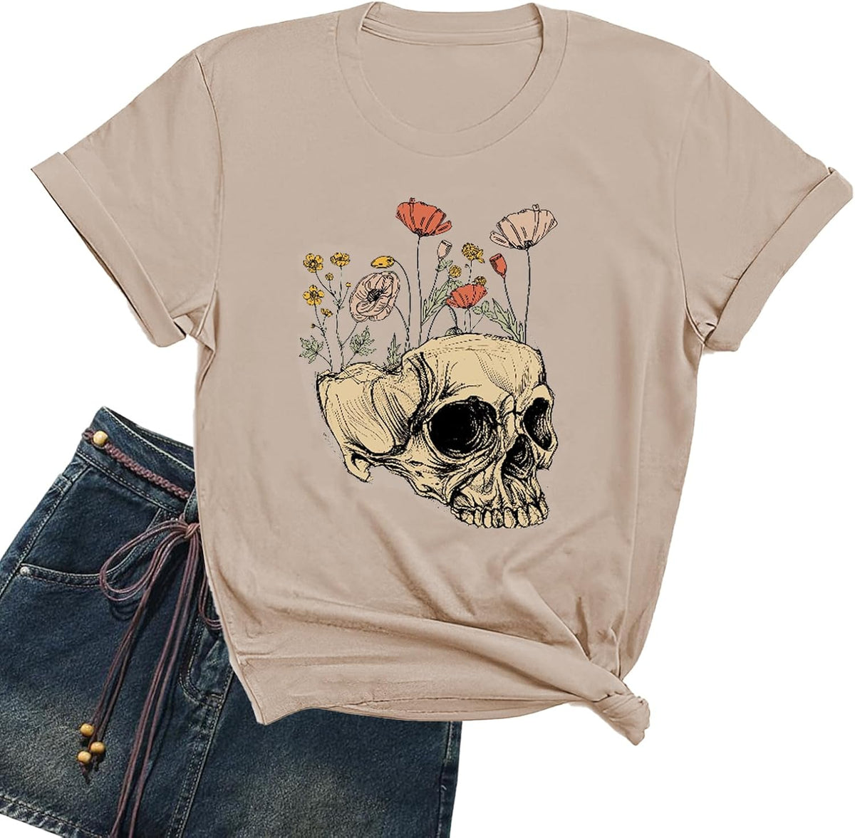Women Funny Shirts Novelty Skull Graphic Tees Vintage Skeleton Tshirt Casual Gothic Short Sleeve Holiday Tops