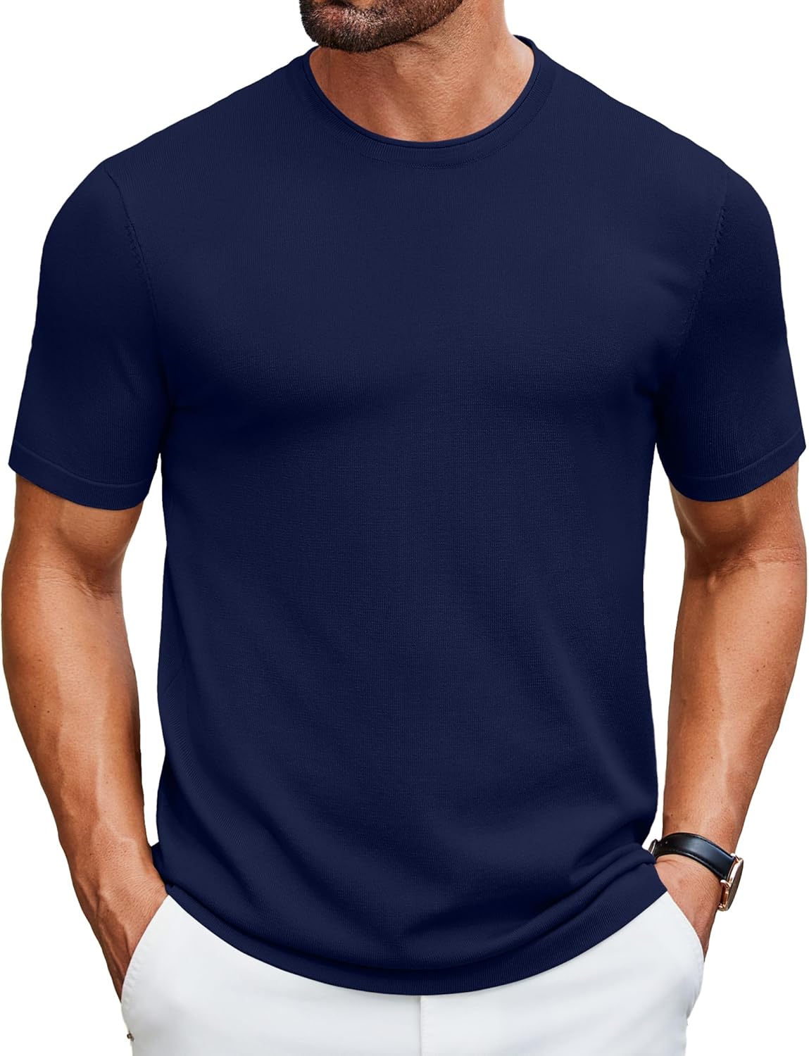 Mens Knit T-Shirts Casual Crewneck Short Sleeve Shirts Summer Tops Basic Pullover Tees