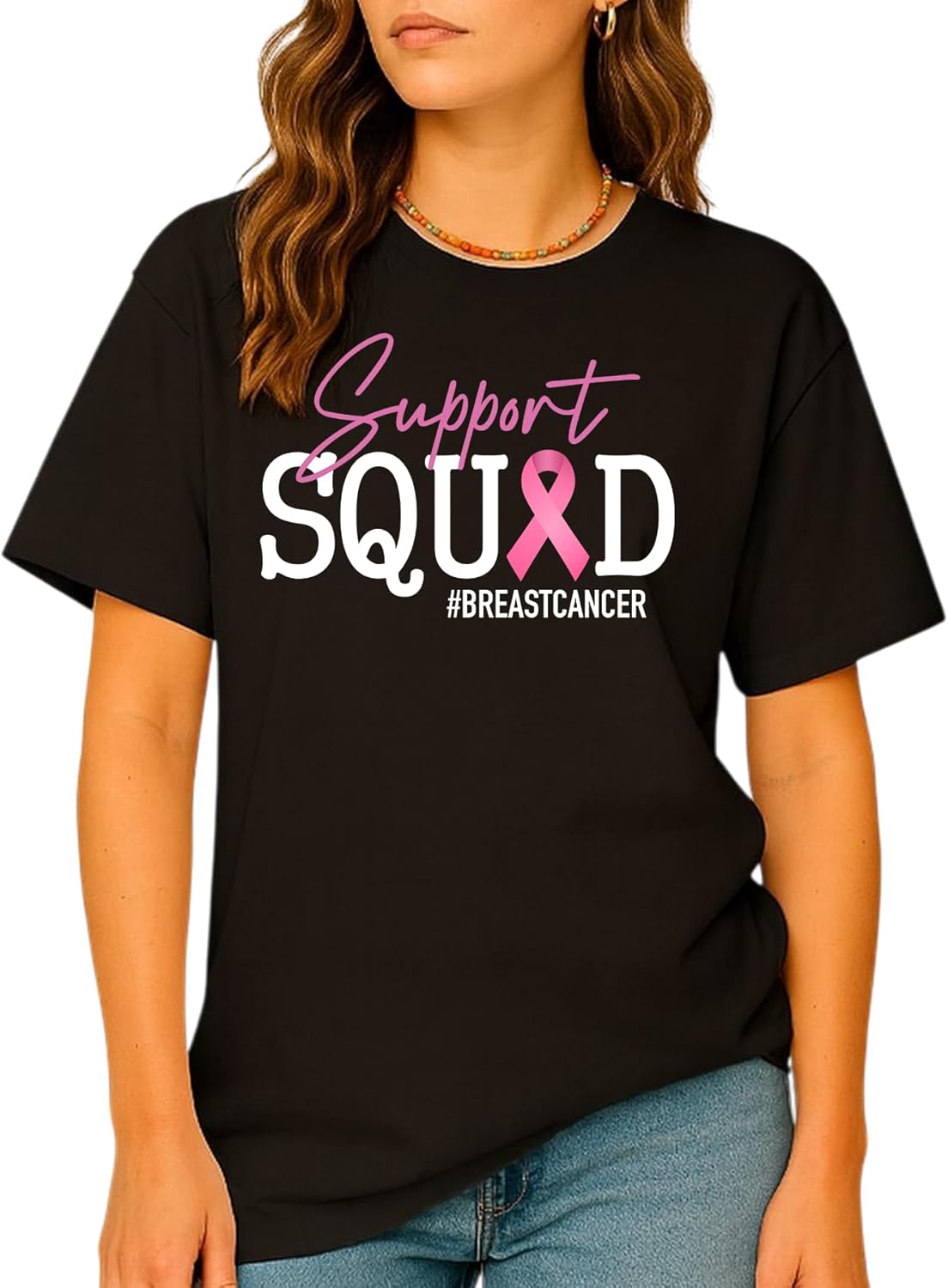 Breast Cancer Warrior Support Squad Shirt, Cancer Gifts for Women, Breast Cancer Warrior Shirt Women, Cancer Awareness Shirts
