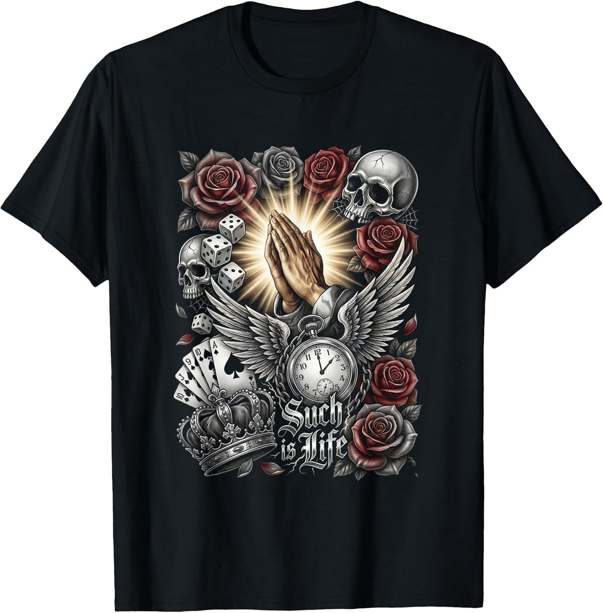 Skull Roses and Poker Cards T-Shirt