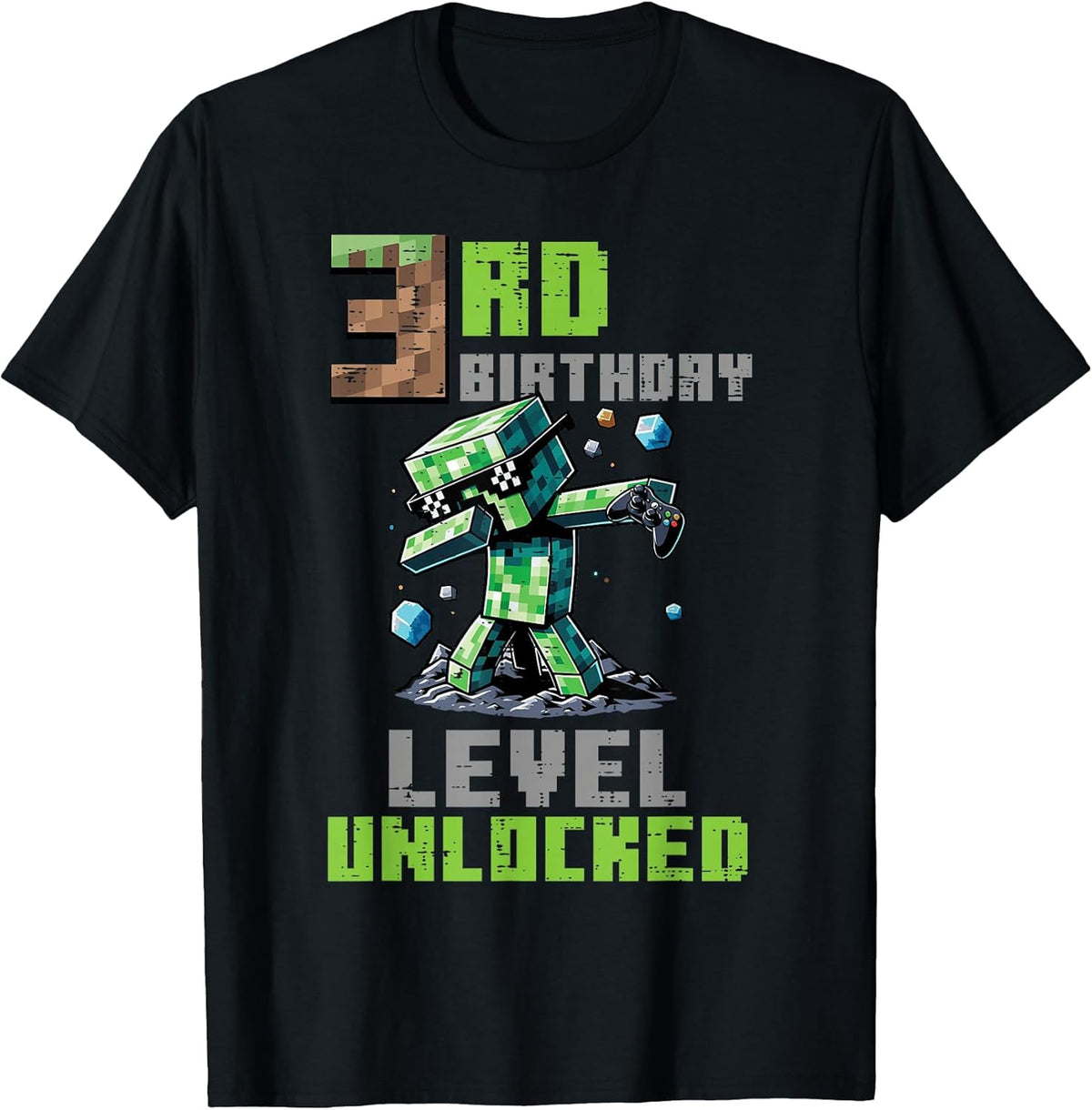 3rd Birthday Level Unlocked Pixel Dab 3 Bday Gamer Boys Kids T-Shirt