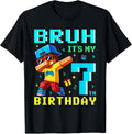Bruh It's My 7th Birthday Gamer Pixel Brick 7 Years Old Boys T-Shirt