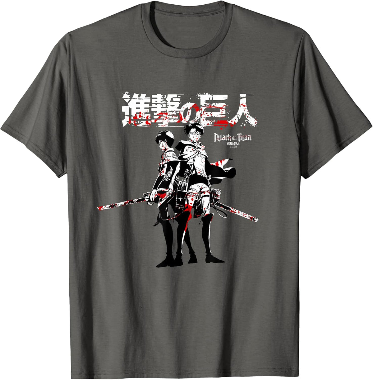 Levi and Eren Sword Blood Splatter AOT Anime T-Shirt