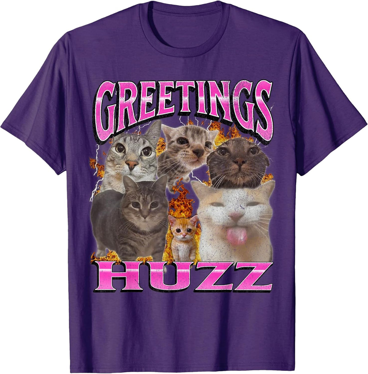 Greetings Huzz Funny Cat Meme Bootleg Graphic Men Women T-Shirt