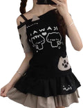 Y2K Harajuku Fashion Kawaii Shirts Graphic Tees Off Shoulder Cutecore Shirts Gothic Tops Kawaii Clothes for Teens