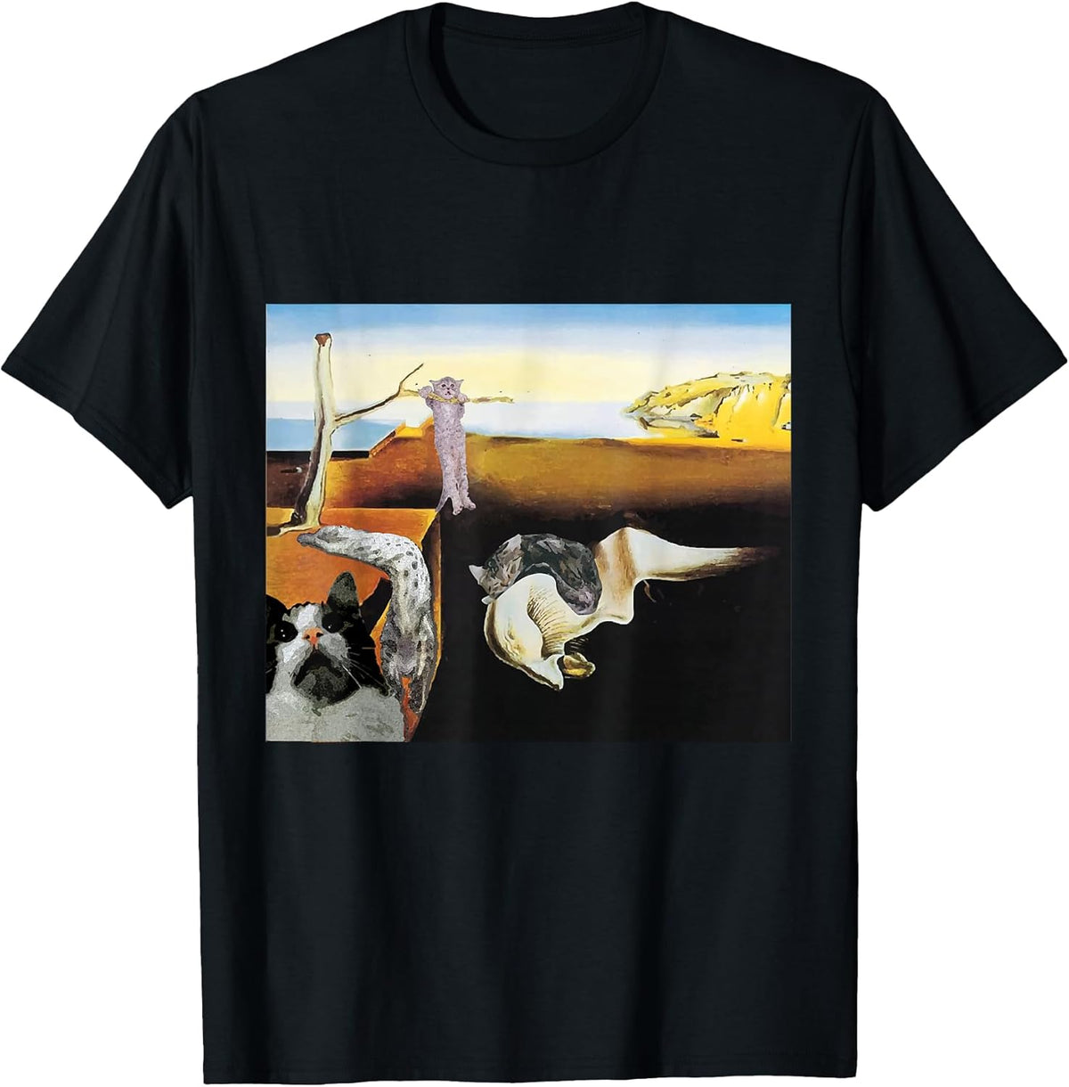 Funny cats painting The Persistence of Memory meowory Dali T-Shirt