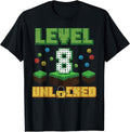 Level 8 Unlocked Pixel Gamer 8th Birthday Gaming Boys Kids T-Shirt