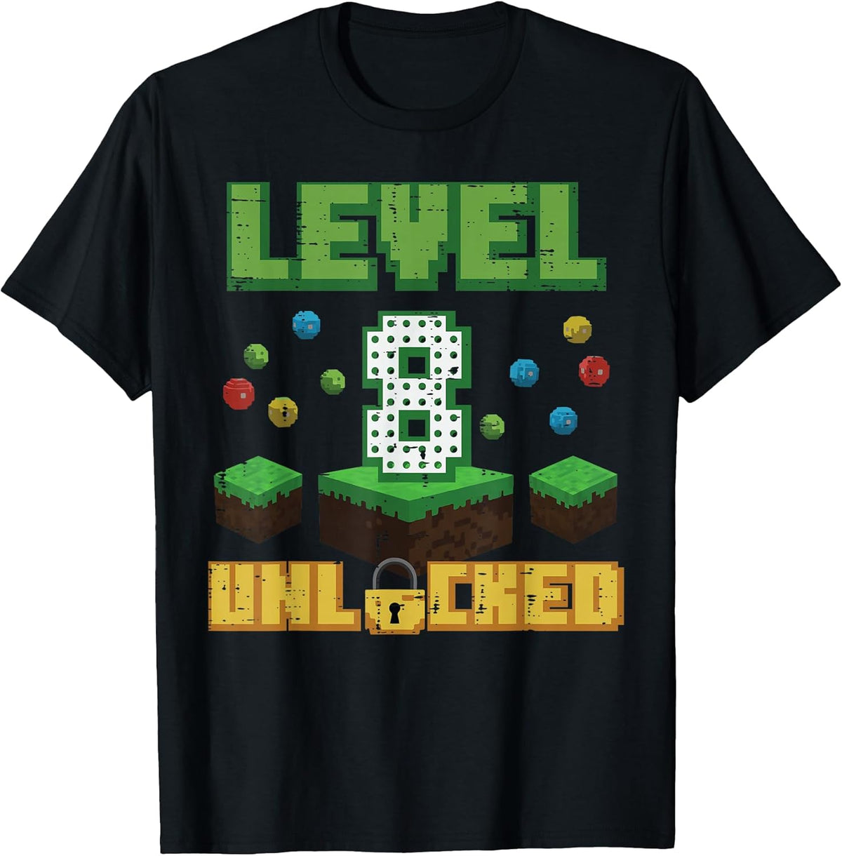 Level 8 Unlocked Pixel Gamer 8th Birthday Gaming Boys Kids T-Shirt