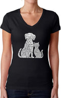 Women's Word Art V-Neck T-Shirt - Dog & Cat