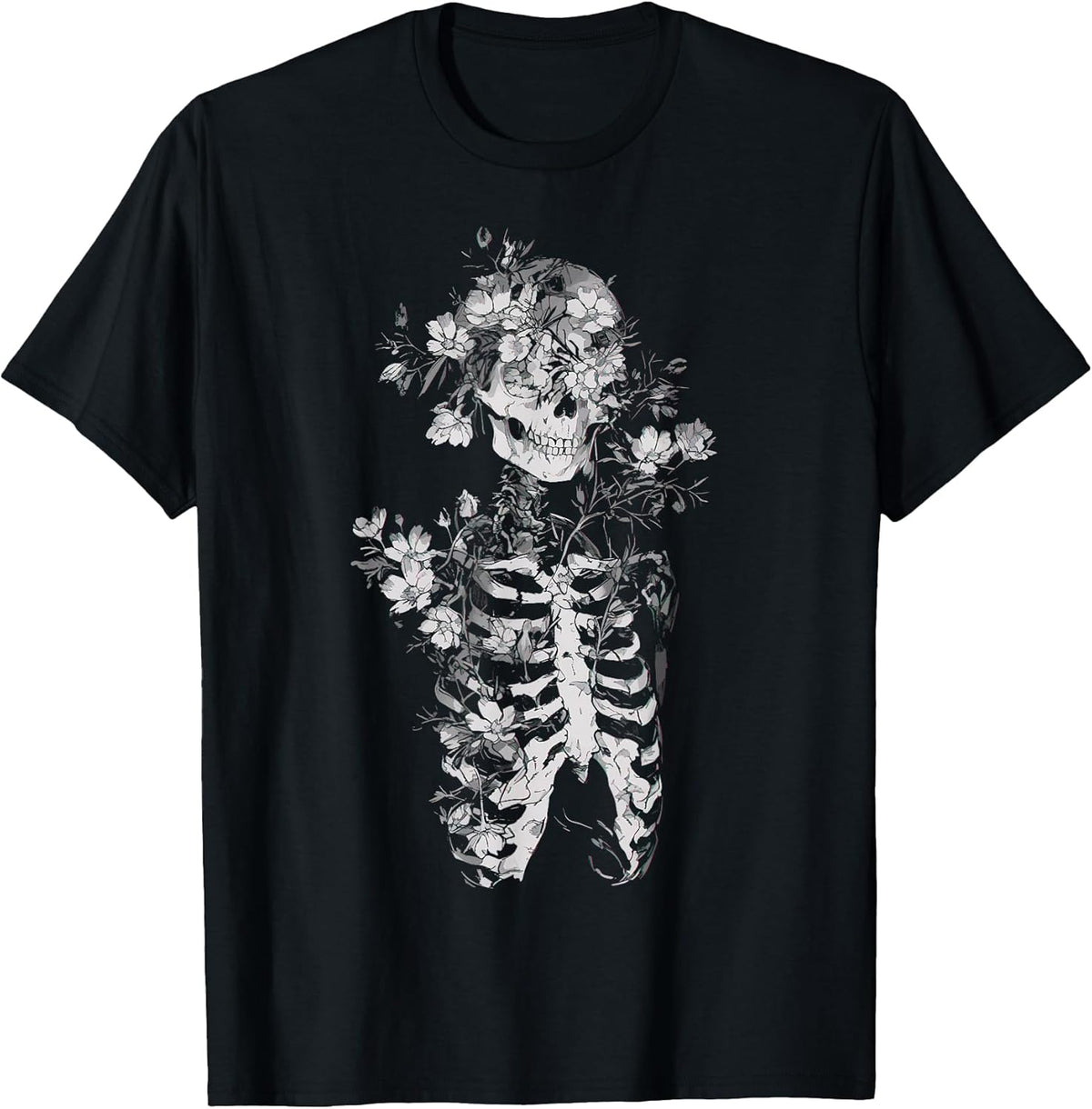 Floral Skeleton Flowers Goth Occult Death Dark Alt Aesthetic T-Shirt