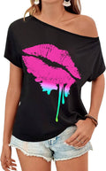 80s Outfit for Women Party Costumes Size for Women Clothes Novelty Neon 80s Off Shoulder T-Shirt Tops,Off Shoulder Tops Women