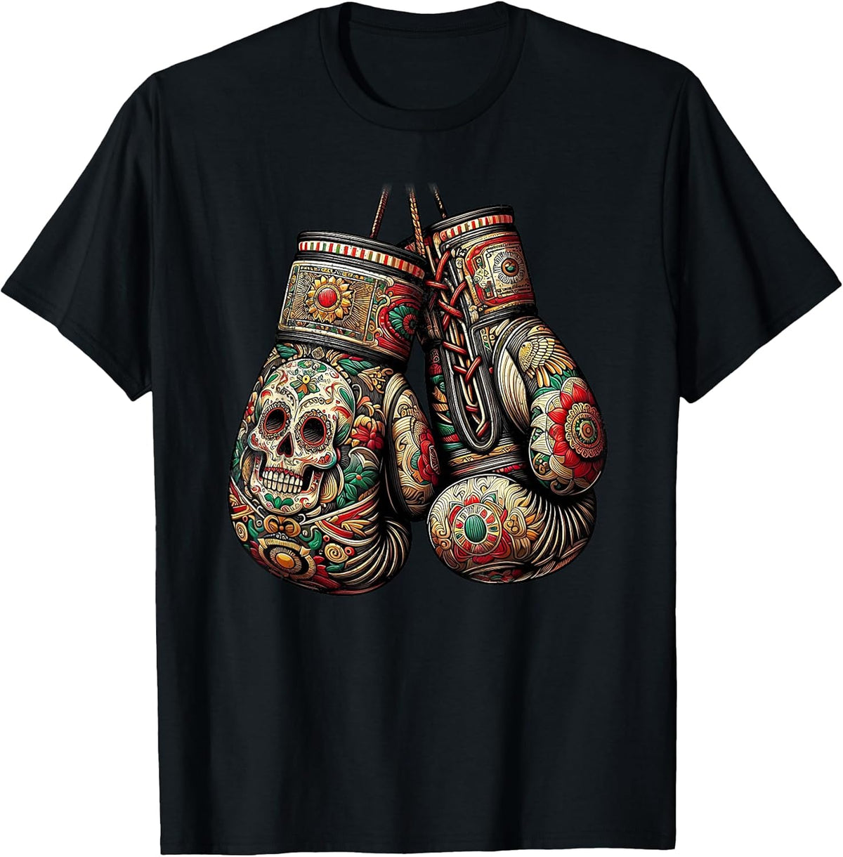 Mexican Vintage Style Boxing Gloves Aztec Mayan Fighter T-Shirt