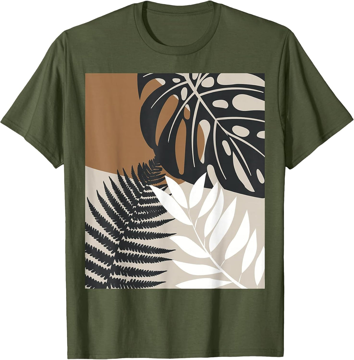 Minimalist Tropical Botanical Nature Leaf Beige White Black T-Shirt