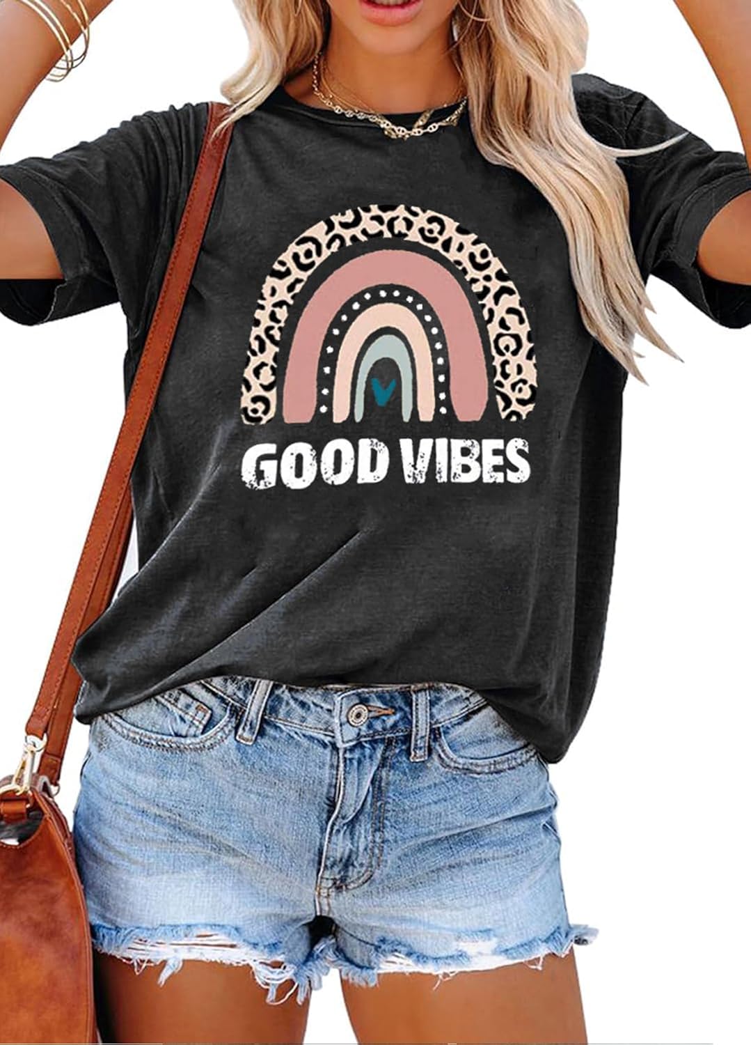 Womens Graphic Tees Short Sleeve Summer Tops Funny Letter Print Crew Neck Casual Loose Cute T Shirts