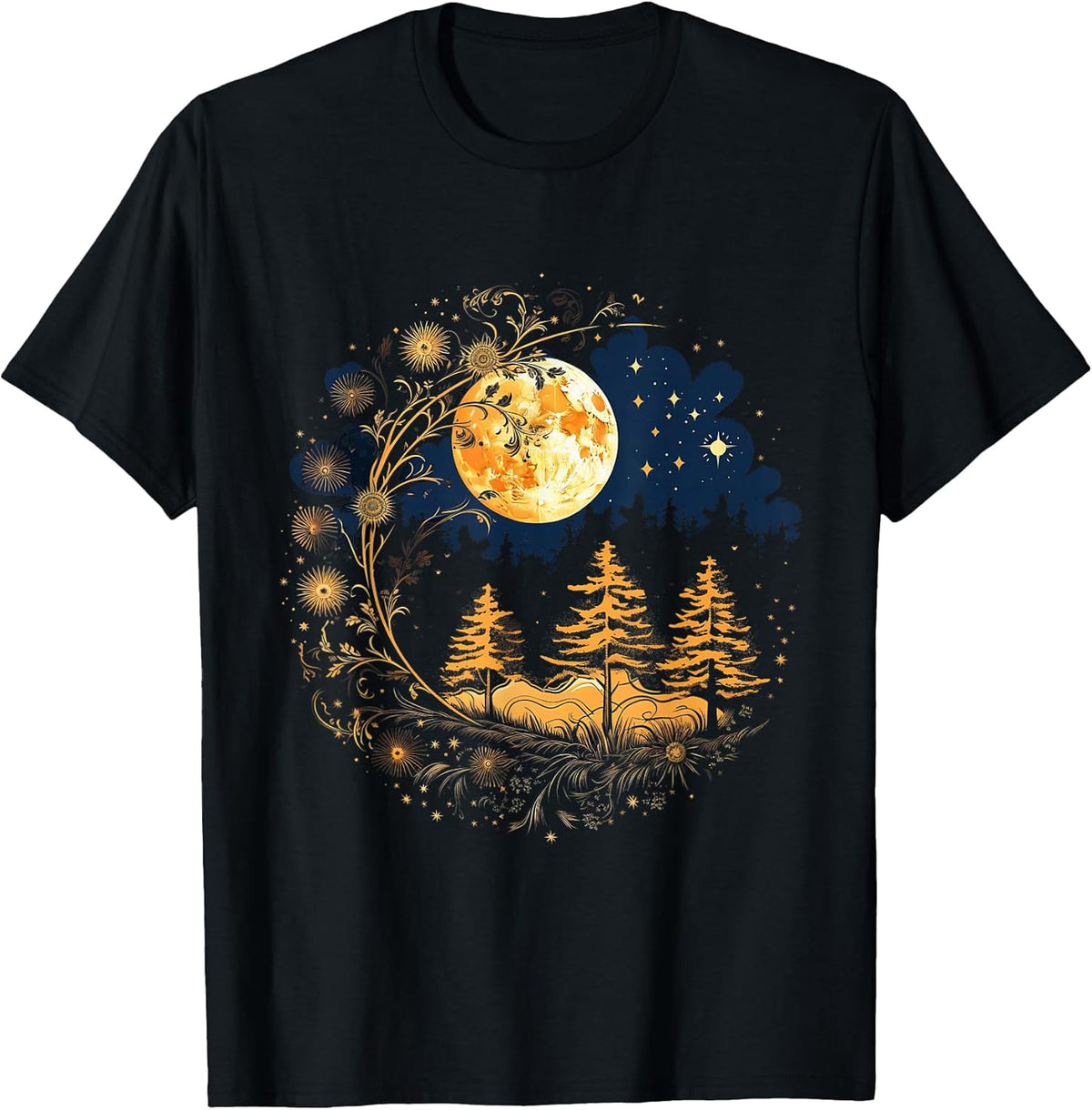 Mystical Sun and Moon with Woman Mystical Flowers Aesthetic T-Shirt
