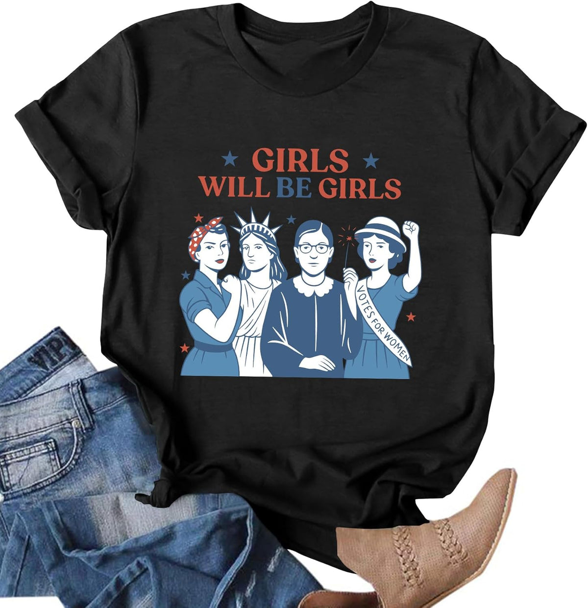 Feminist Shirt for Women RBG Graphic T-Shirt Patriotic 4th of July Tees Inspirational Quote Tops