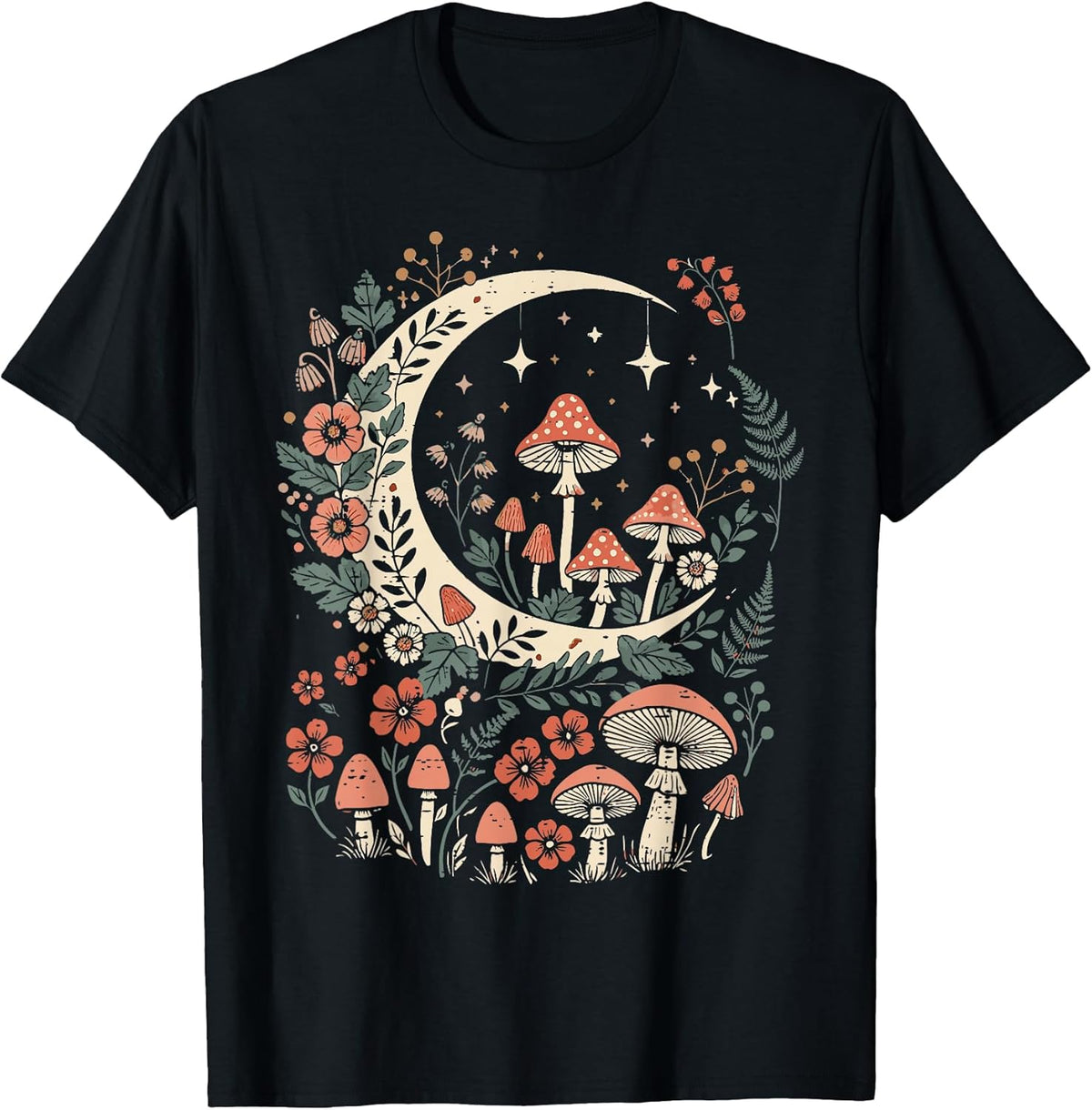 Cottagecore Mushroom Moon Flowers Aesthetic Women Girls Kids T-Shirt