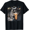Funny Raccoon Drinking Iced Coffee Funny Animal Meme Raccoon T-Shirt