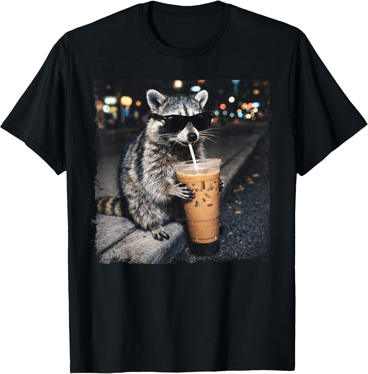 Funny Raccoon Drinking Iced Coffee Funny Animal Meme Raccoon T-Shirt