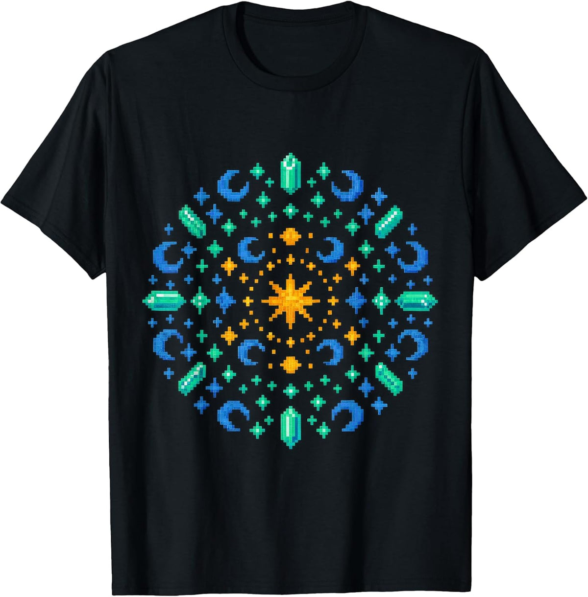 Mystic Rainbow Pixel Art Mandala Retro Spiritualit T-Shirt