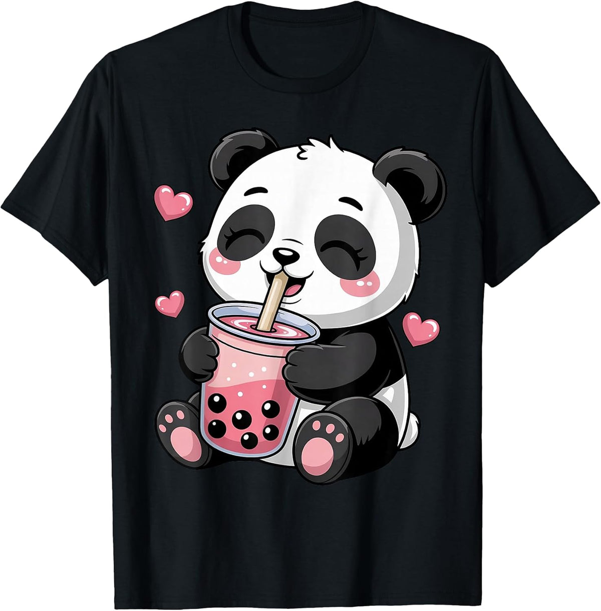 Funny Panda Drinking Boba Bubble Tea Cute Kawaii Anime Panda T-Shirt