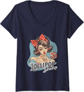 Women's Lollipop Dreams Retro Girl Pop Art Tee V-Neck T-Shirt