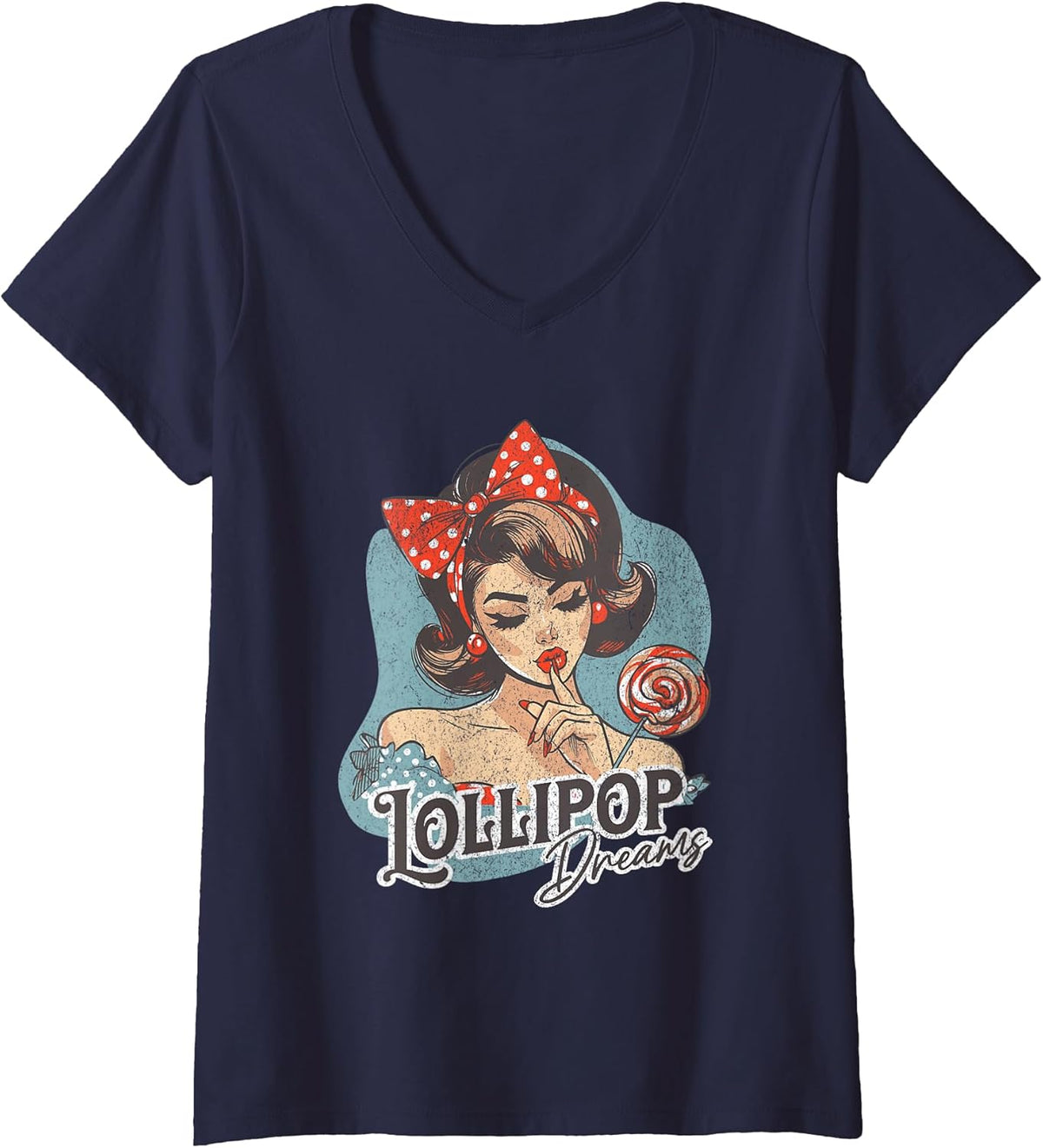 Women's Lollipop Dreams Retro Girl Pop Art Tee V-Neck T-Shirt