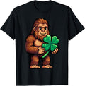 St Patricks Day Bigfoot Sasquatch Shamrock Lucky Pixel Art T-Shirt