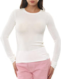 Women's Merino Wool Blend Shirts Long Sleeve Tops Crew Neck Fitted Basic Tee Cozy Embrace Collection