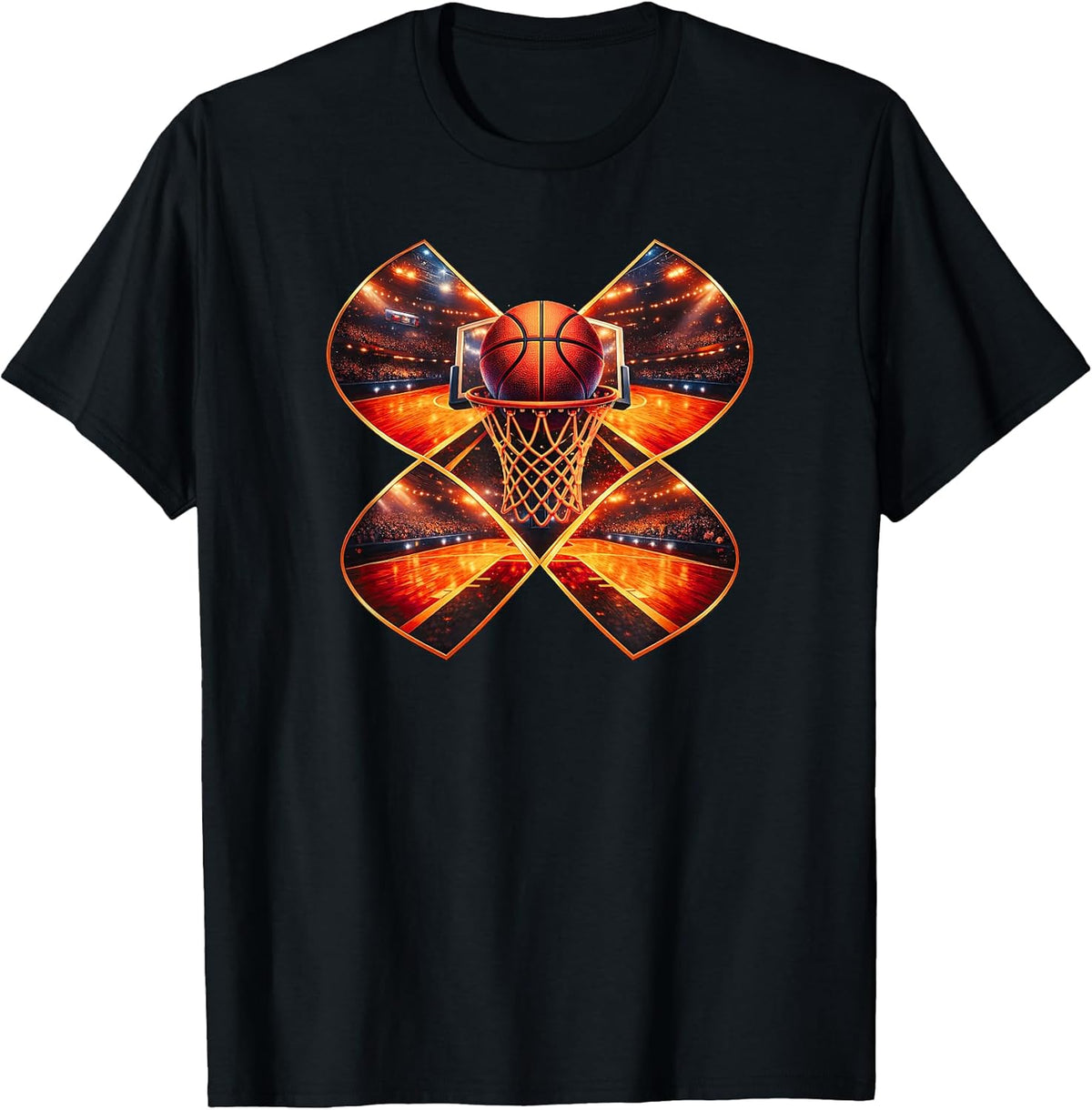 Geometric Basketball Hoop Net Slam Dunk Bball Urban Design T-Shirt