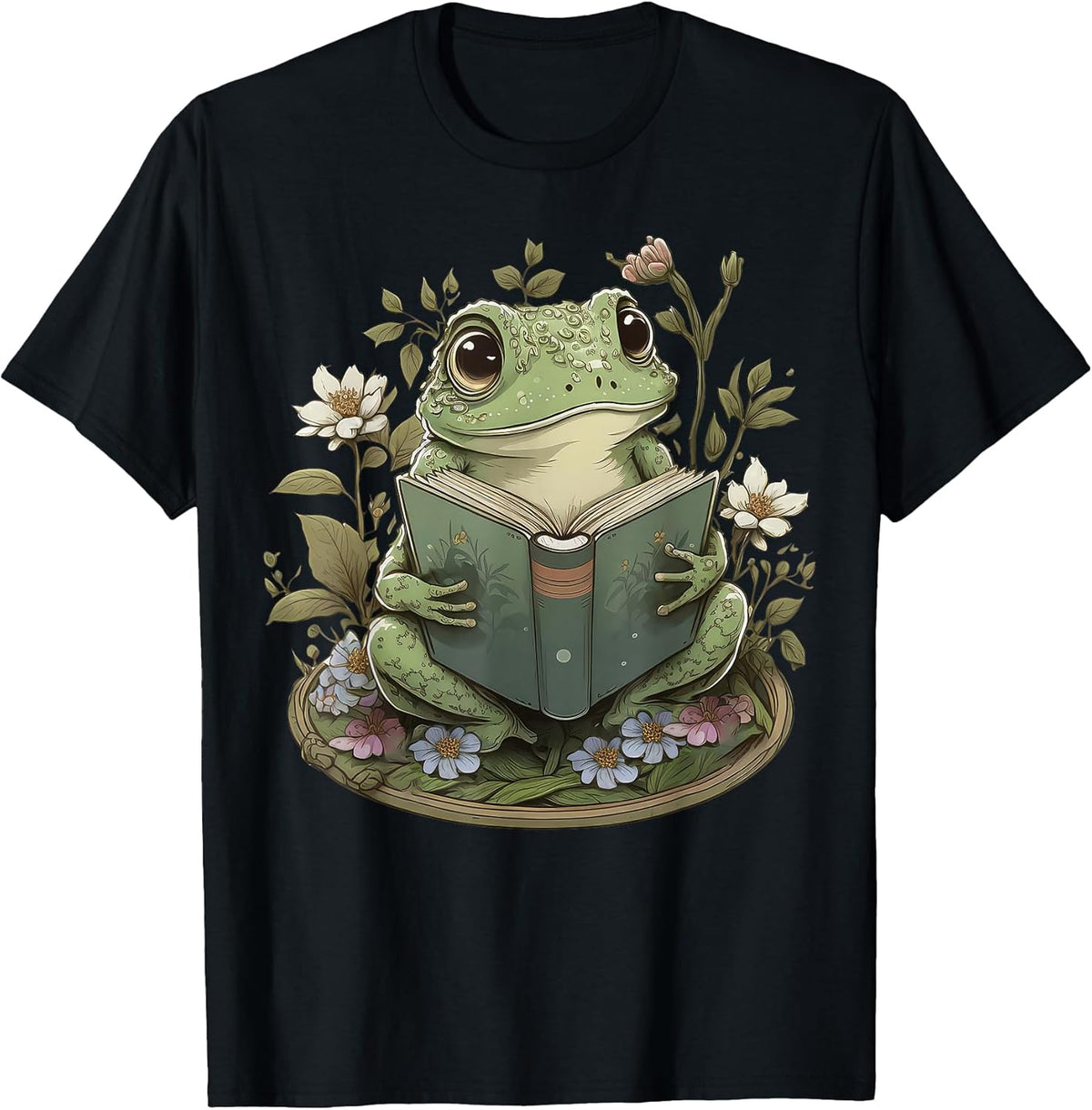 Cute Cottagecore Floral Frog Aesthetic Girls Women Graphic T-Shirt Small