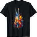 Upright Bass Instrument on Colorful Painted Double Bass T-Shirt