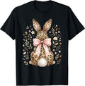 Happy Easter Leopard Bunny Rabbit Coquette Bow Aesthetic T-Shirt