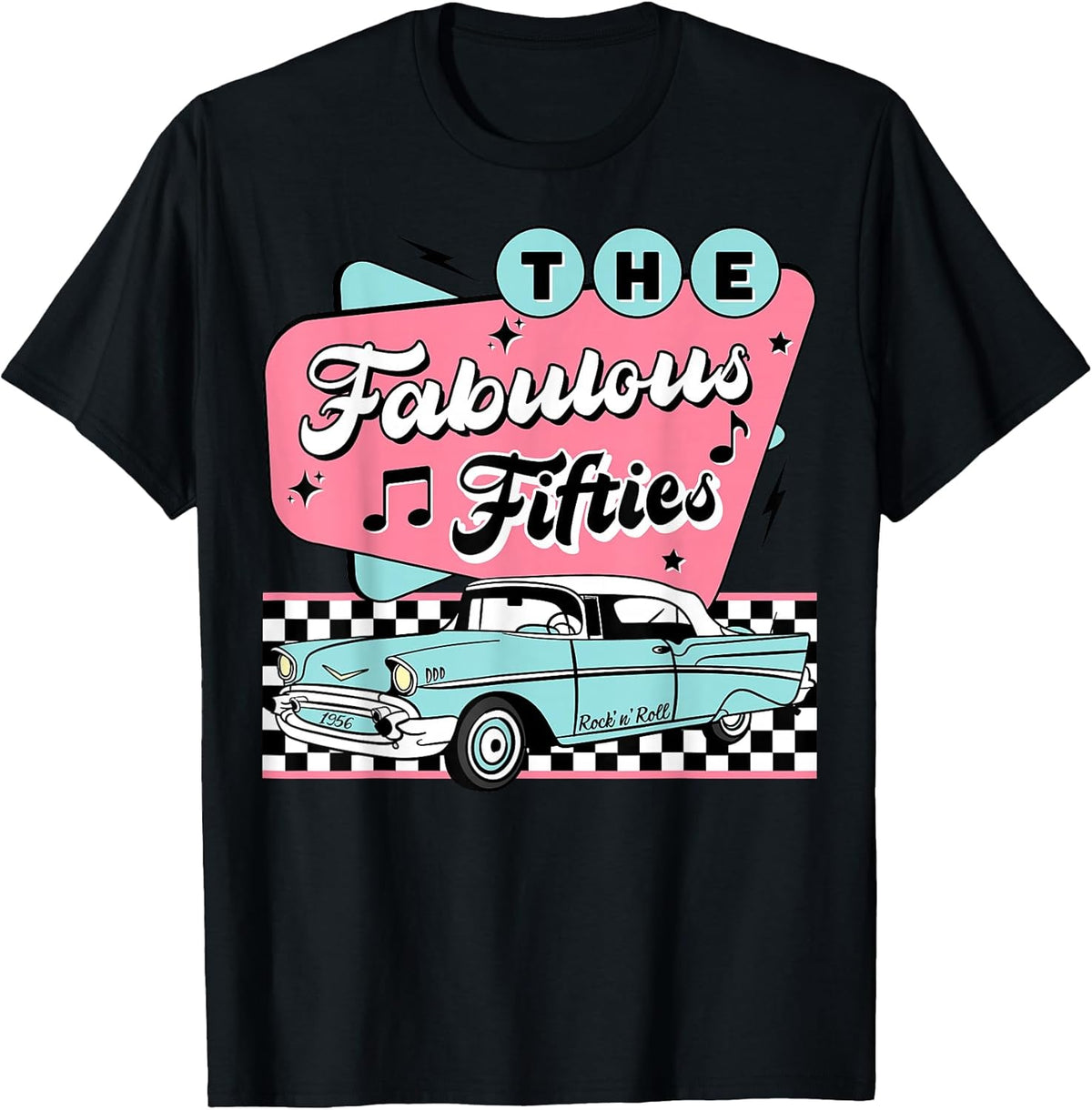 The Fifties 1950s Car Music Checkerboard Rockabilly Sock Hop T-Shirt