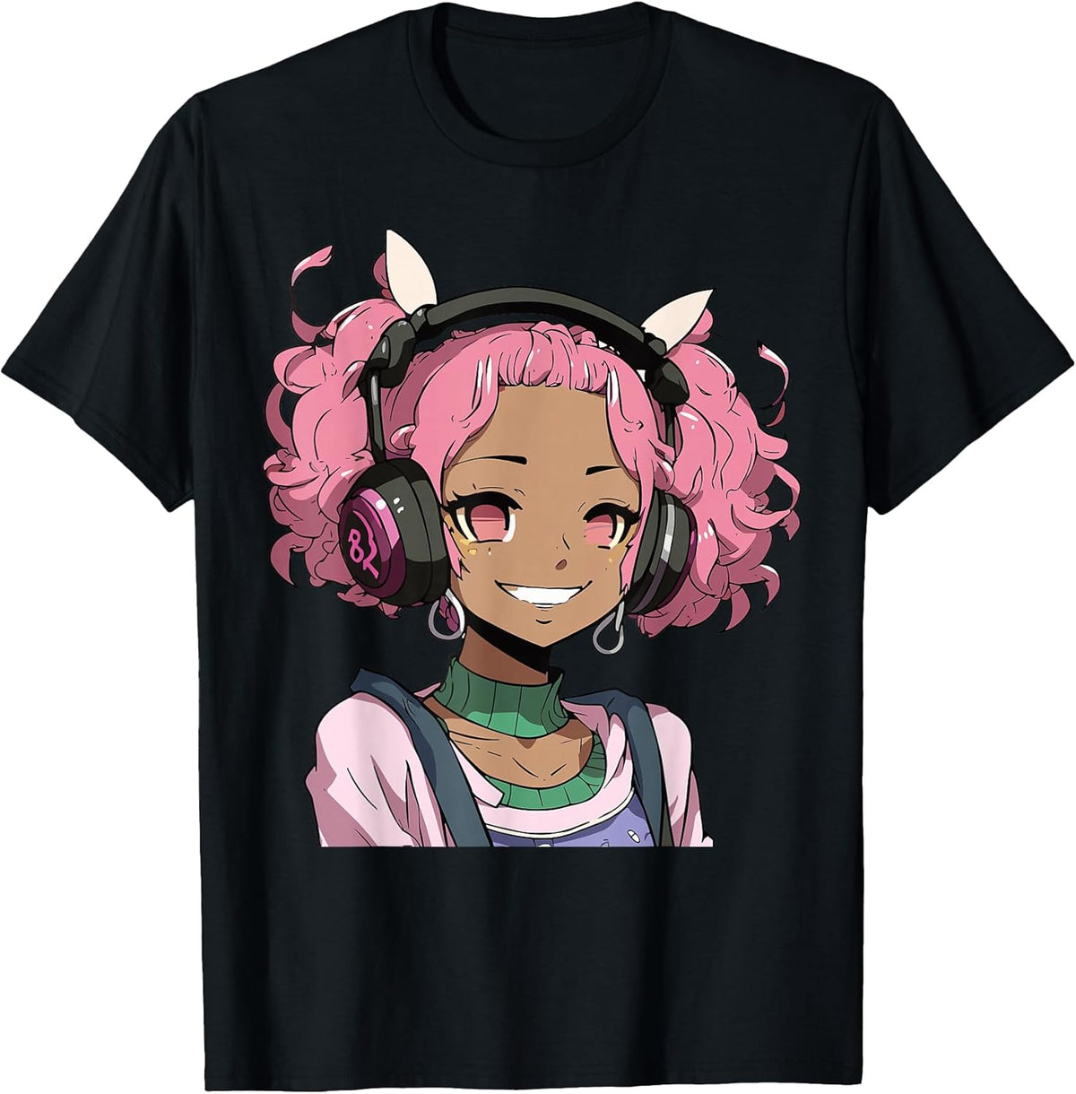 Anime and Music Black Girl Anime Merch Afro African American T-Shirt