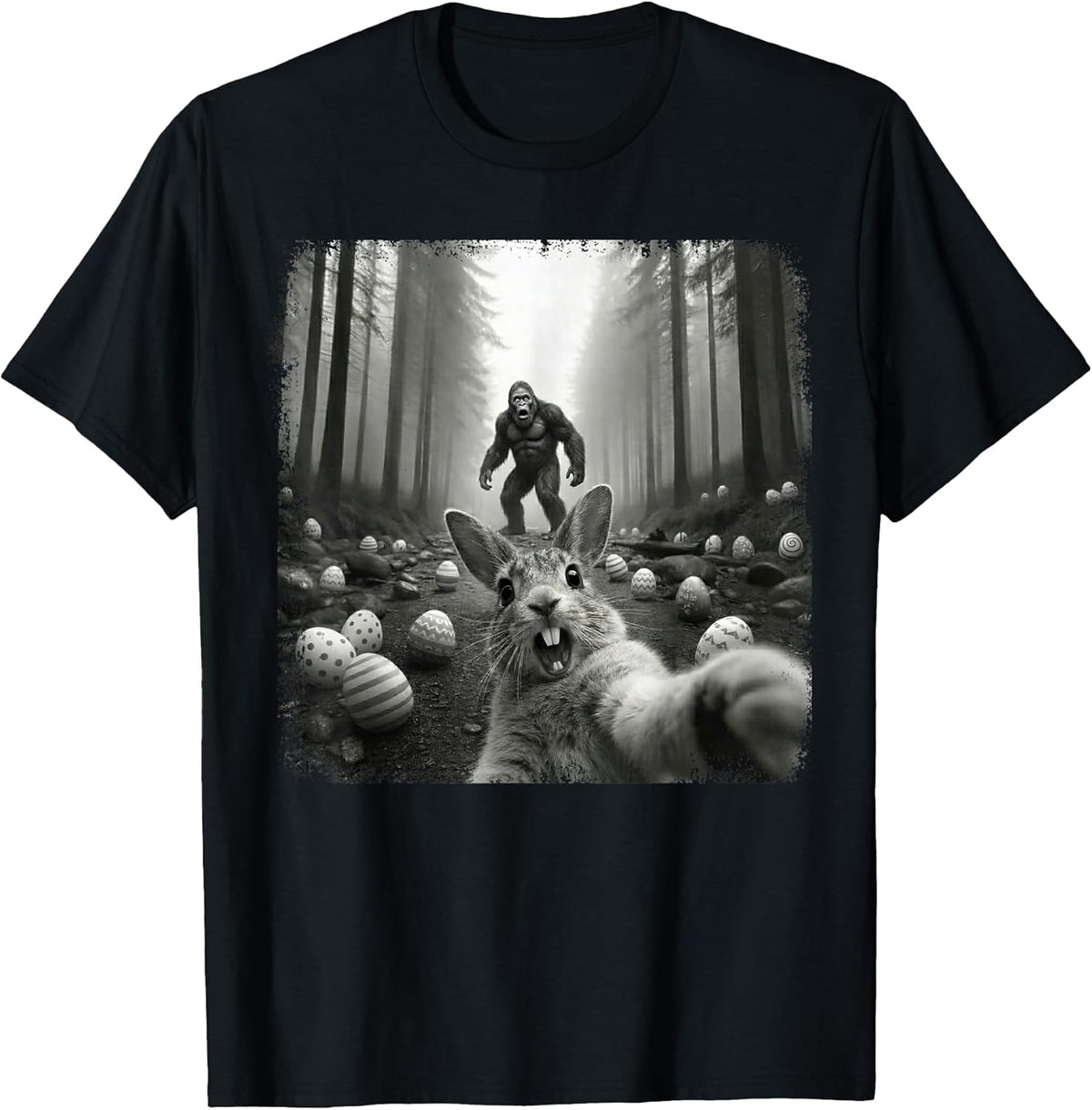 Bunny Selfie with Bigfoot Funny Easter Shirts Men Women Kids T-Shirt