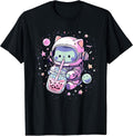 Kawaii Cat Bubble Boba Tea in Space Astronaut Anime Girls T-Shirt