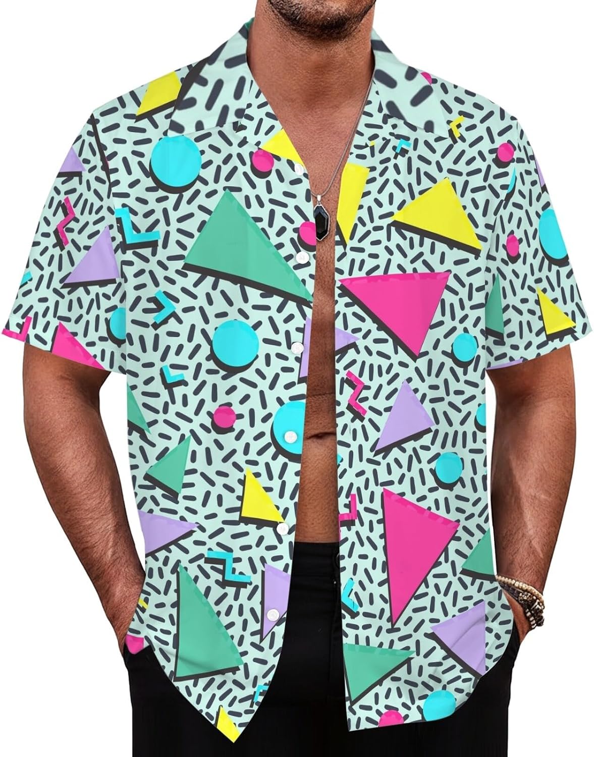 80s 90s Hawaiian Shirts for Men Vintage Button Down Short Sleeve Shirt, 80s Outfit Party Disco Beach Shirts