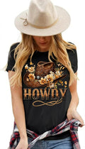 Howdy Country Music Shirt Women Vintage Western Retro Steer Skull T-Shirt Graphic Cowboy Cowgirl Tee Rodeo Tops