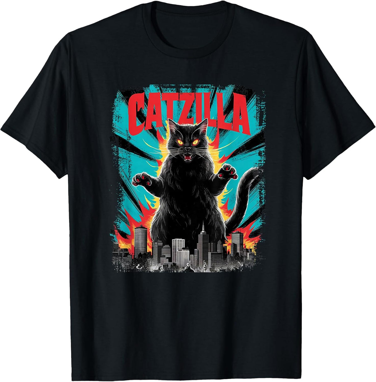 Catzilla Funny Cat Graphic Japanese Cityscape T-Shirt