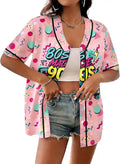 80s 90s Outfit Women Baseball Jersey Disco Party Hip Hop Shirts Short Sleeve Button Down Shirt