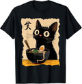 Black Cat eating Ramen Japanese Kawaii Anime Cat Ramen T-Shirt