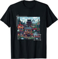 Japanese Pixel Art Village Retro Gaming Style Graphical Art T-Shirt