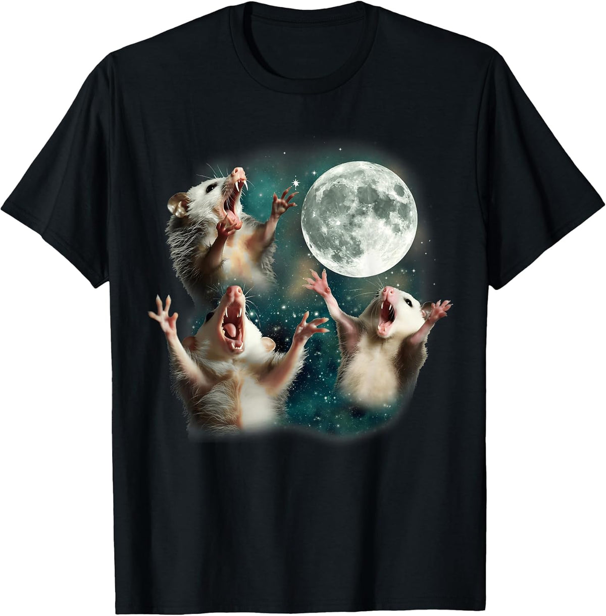 Three Possum Moon | 3 Opossum Funny Weird Cursed Meme T-Shirt