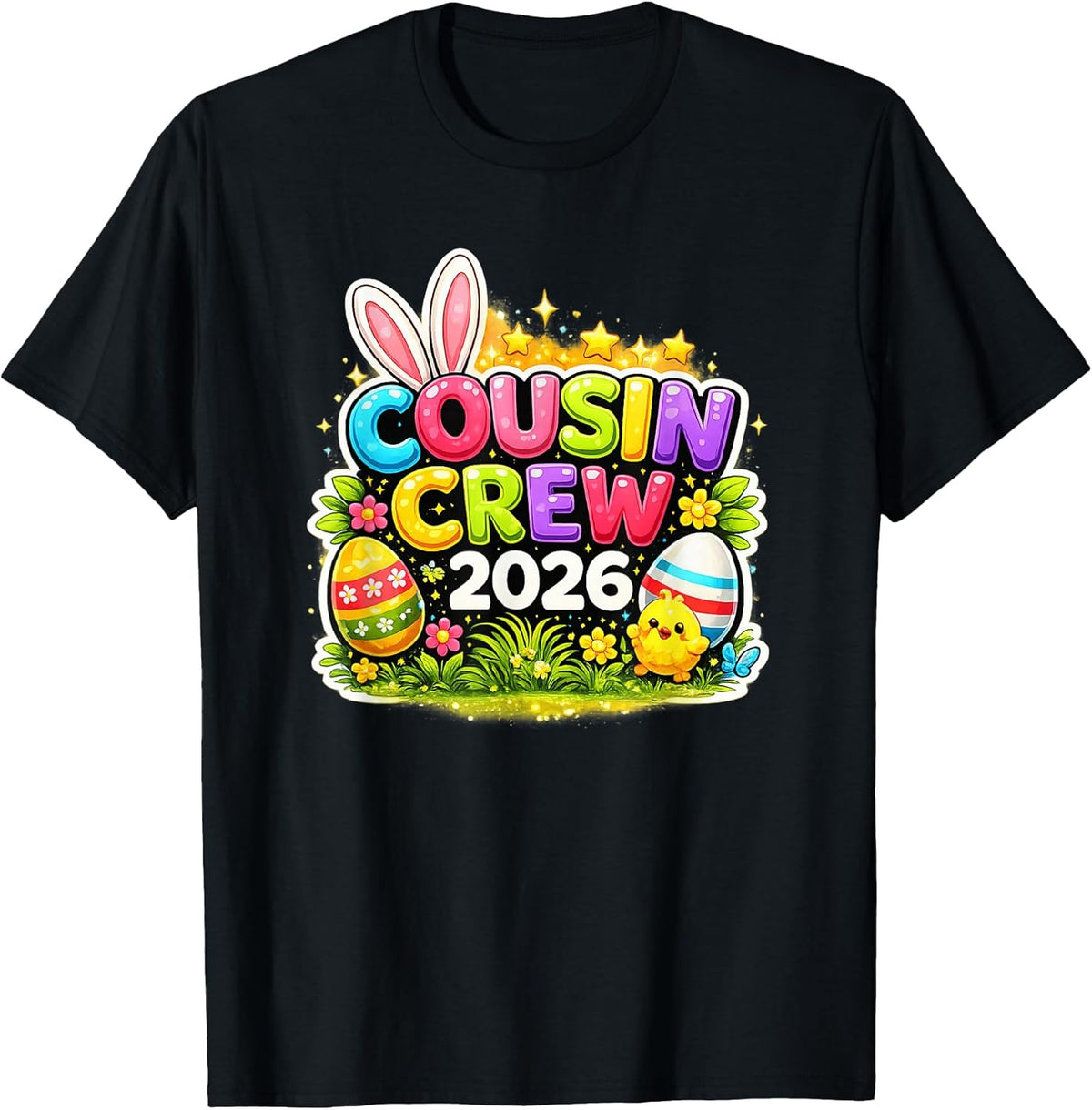 Colorful Easter 2026 Cousin Crew Bunny Ears Egg Hunt T-Shirt