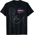 Female Minimalist Face Art - Pink Flower Eye Lashes & Stars T-Shirt